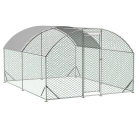 Large Chicken Coop Metal Chicken Run with Waterproof and Anti-UV Cover, Dome Shaped Walk-in Fence Cage Hen House for Outdoor and Yard Farm Use, 1" Tub