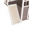 2-Tier Outdoor Wooden Dog House, Weatherproof Dog Hutch with A Large Balcony, Sisal Scratching Pad Ladder, Gift for Pets, Gray and White